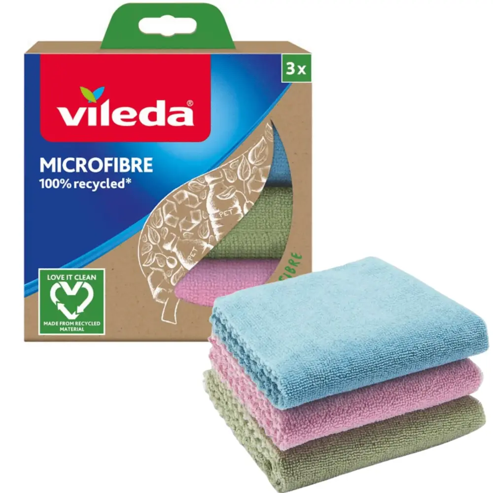 Vileda 168310 Adjust Vileda Multipurpose Cloths 3pcs 100% Microfibre, Recycled ECO