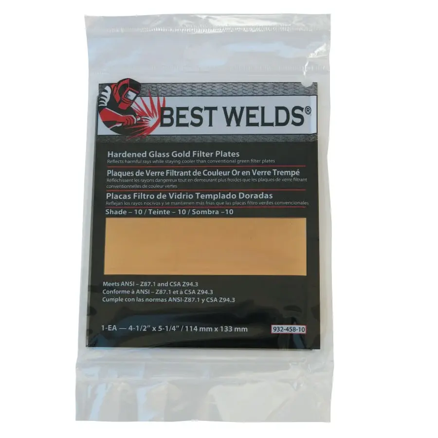 Best Welds Hardened Glass Gold Filter Plate, Gold/10, 4-1/2 x 5-1/4 , SH10, Glass