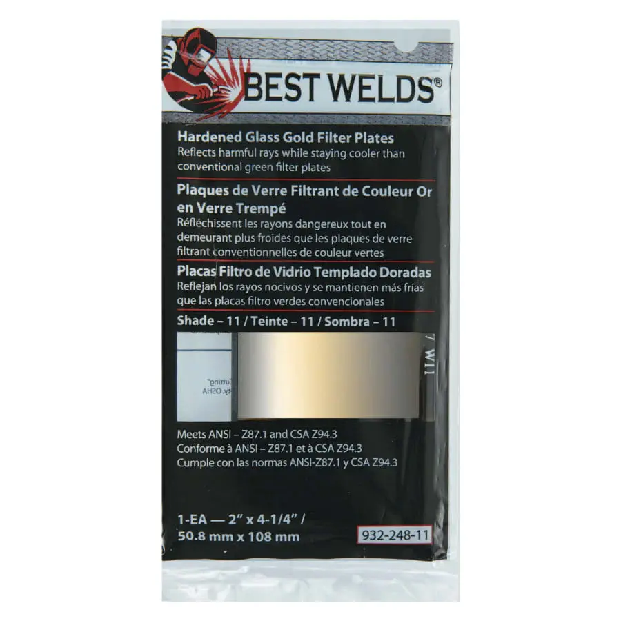 Best Welds Hardened Glass Gold Filter Plate, Gold/12, 2 x 4.25 , SH12, Glass