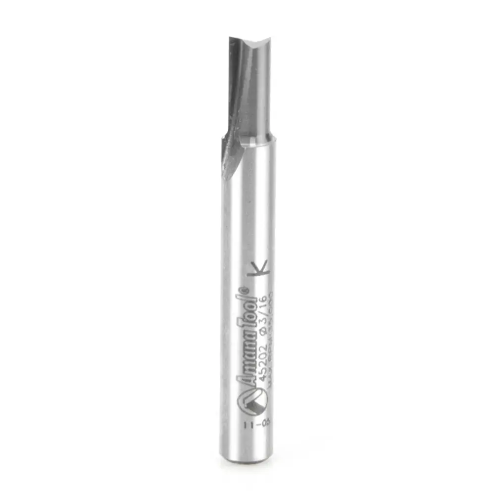 Amana Tool 45202 Sturdy Carbide Cutting Edge Straight Plunge High Production 3/16 D x 7/16 CH x 1/4 SHK x 2 Inch Long Rout...