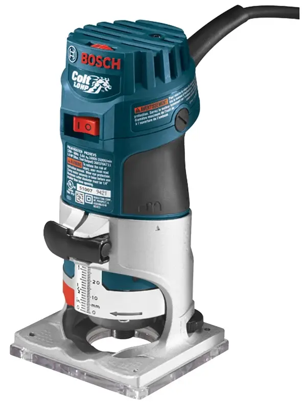 Bosch PR20EVS Palm Router, 5.6 , 1-5/16 Max Cutter Dia, 1/4 Collet, 16,000 to 35,000 rpm Load Speed