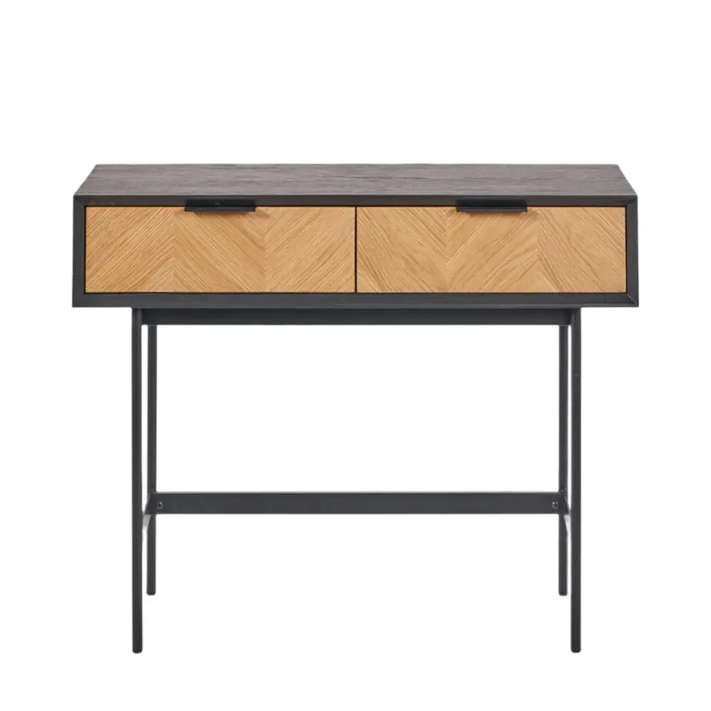 Haro Console Table - Onyx & Natural Chevron Oak & Pine Wood