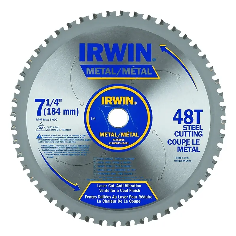 Irwin 4935555 Blade, 7-1/4 Dia, 5/8 Arbor, 48-Teeth, Carbide Cutting Edge