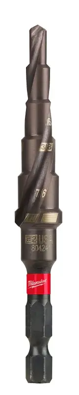 Milwaukee SHOCKWAVE Impact Duty 48-89-9242 Step Drill Bit, 3/16 to 1/2 Dia, Spiral Flute, 2-Flute, Hex Shank