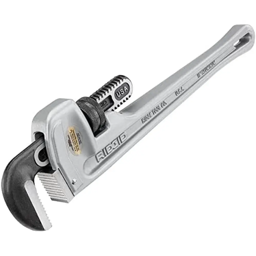 RIDGID 31110 Model 836 Aluminum Straight 18" Plumbing Pipe Wrench, Silver, Produced USA