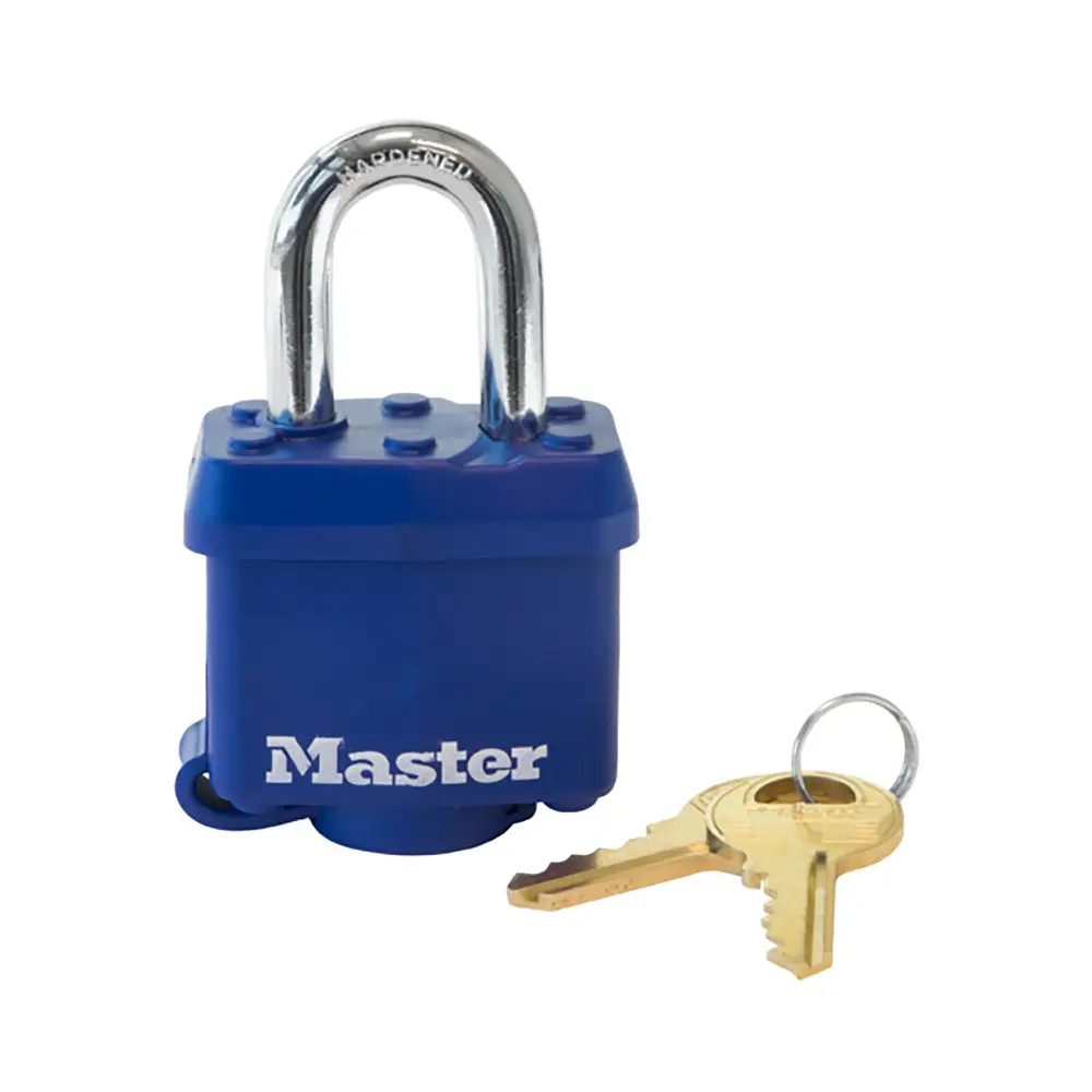 Blue Covered Laminated Steel Pin Tumbler Padlock, 1-9/16'' Wide