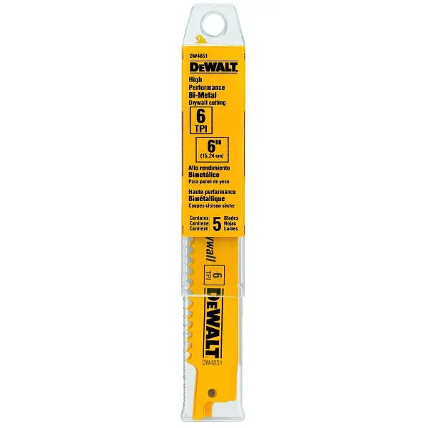 DeWalt 6" 6TPI Plaster Cutting Bi-Metal Reciprocating Band Saw Blade (5 Assortment), DW4851