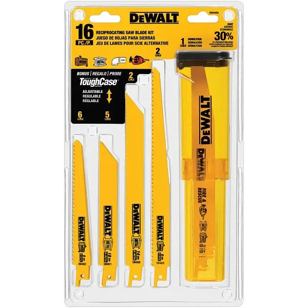 DeWalt Fast-Acting 16 Pieces Assorted Bi-Metal Reciprocating Saw Blades Set Case, DW4899