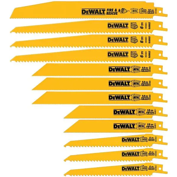 DeWalt 12 Pieces Bi-Metal Reciprocating Miter Saw Blade Set, DW4892