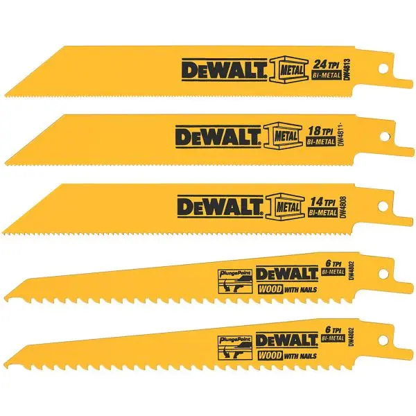 DeWalt 5 Pieces Bi-Metal Reciprocating Saw Blade Set, DW4857