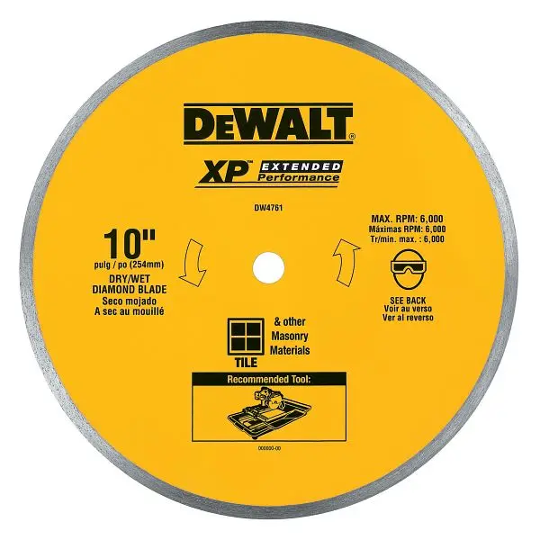 DeWalt Trusted 10" Diameter, 0.060" Thickness Ceramic Tile Blade Wet, DW4761