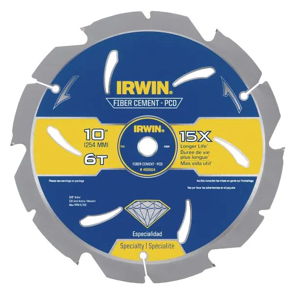Irwin Oversized Saw Blade 10" 6T Marathon PCD Fiber Cement, 4935624 Irwin Tools