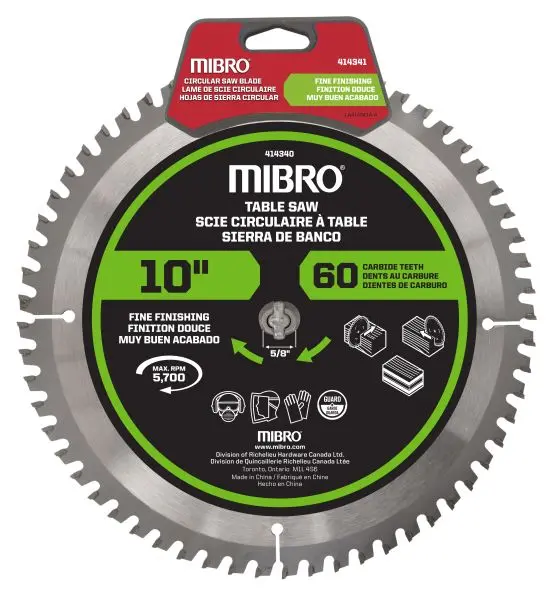 MIBRO 10-inch x 60 Tooth Carbide Tipped Circular Saw Blade Table and Miter Saws, 414341