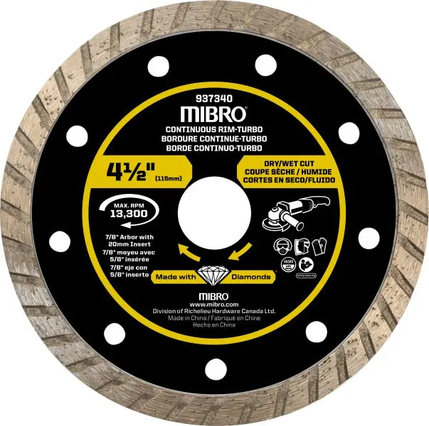 MIBRO 4 1/2-inch Continuous Rim Turbo Diamond Blade Metal, 937341