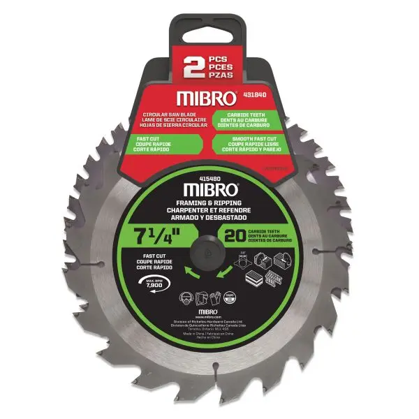 MIBRO (2-Pack) 7 1/4-inch Carbide Tipped Circular Jigsaw Blade Set Framing and Ripping, 431840