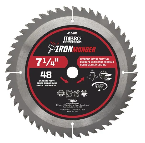 MIBRO Pro-Series Iron Monger 7-1/4-inch x 48 Tooth Circular Cutting Tool Blade Ferrous Metal Cutting, 416461