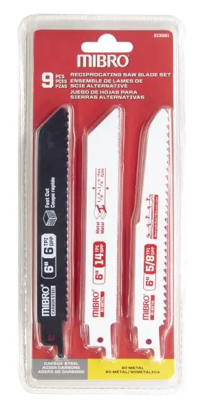 MIBRO User-Friendly (9-Piece) 6-inch Bi-Metal and High Carbon Steel Reciprocating Saw Blade Set, 813061