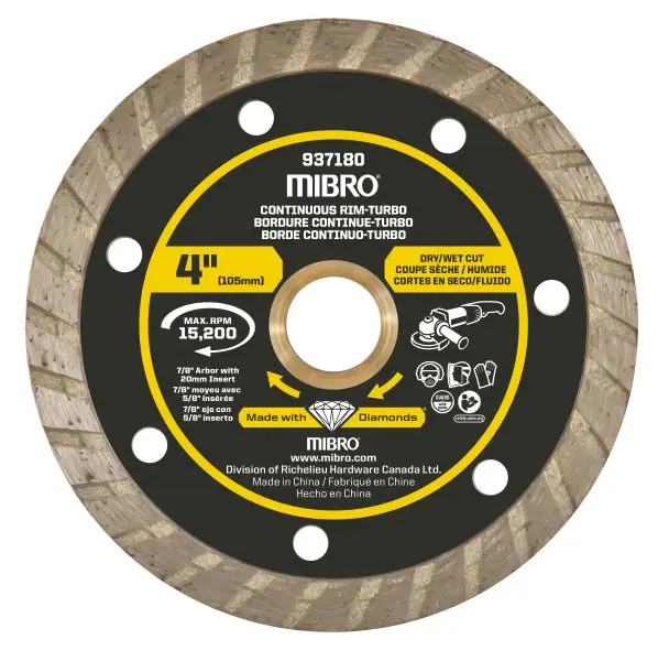 MIBRO Wide 4-inch Continuous Rim Turbo Diamond Blade Metal, 937181