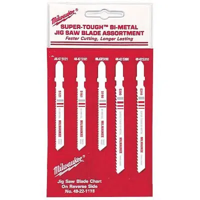 Milwaukee T-Shank Metal/Wood Cutting Jig Coping Saw Blade Assortment, Pack 5, 49-22-1178