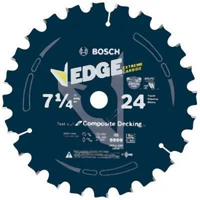 Bosch Oversized 7-1/4 Inches 24 Tooth Edge Circular Saw Blade Composite Decking, 2610040950