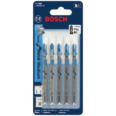 Bosch 5 pieces 3-5/8 Inches 11-14 TPI Basic Metal T-Shank Jig Saw Blades, 2608668582