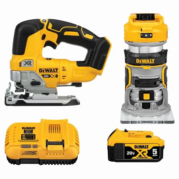 DeWalt 20V Max XR Brushless Cordless 2 Tool Woodworking Kit (Router and Jig Saw), DCK201P1