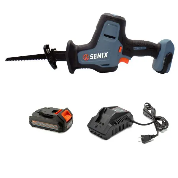 SENIX Biodegradable 20 Volt Max Brushless 7/8-Inch Space-saving Brushless Reciprocating Saw, 2 Ah Battery, 2A Charger and ...