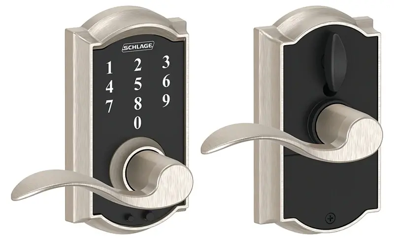 Schlage FE Series FE695VCAMXACC619 Electronic Entry Lock, Wave Design, Satin Nickel, Residential, 2 Grade, All-metal
