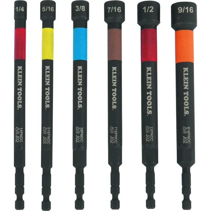 Klein Tools 32930 Power Nut Setter Set, 6-Piece, Color-Coded, Stainless Alloy