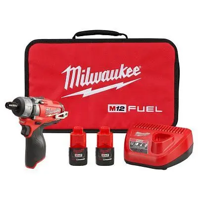 Milwaukee Knurled M12 Fuel 1/4" Hex 2-Speed Threaded Fastenerdriver (2) Battery Kit, 2402-22