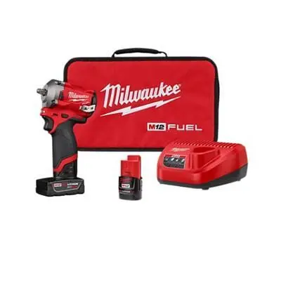 Milwaukee M12 Fuel 3/8" Stub Impact Allen Wrench (2) Battery Kit, 2554-22