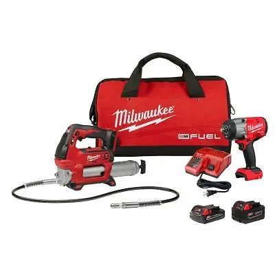 Milwaukee M18 Fuel 1/2" HTIW Friction Ring & Grease Gun Combo Kit, 2967-22GG