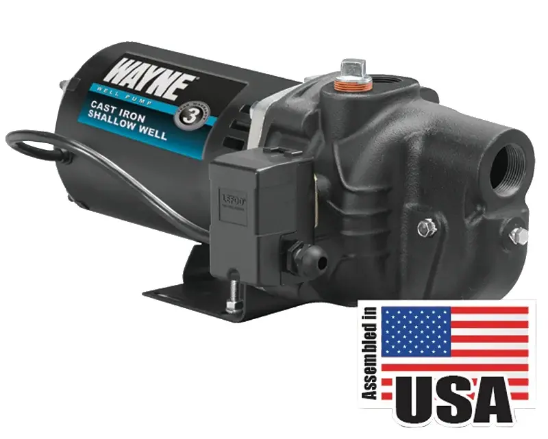 Wayne SWS50 Jet Pump, 120/240 V, 0.5 hp, 1-1/4 Suction, 3/4 Discharge Connection, 25 ft Max Head, 375 gph, Iron