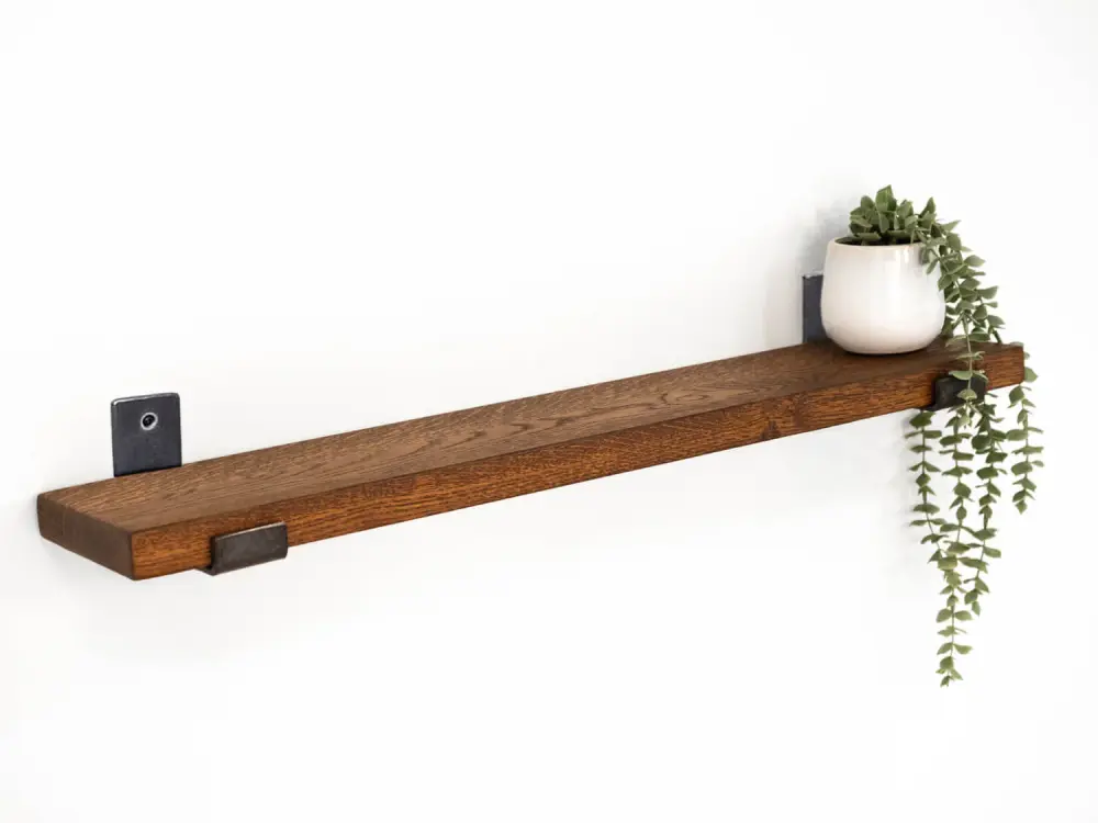 Solid Oak Shelf Inverted Alloy Brackets 15cm Deep Plasterboard Walls