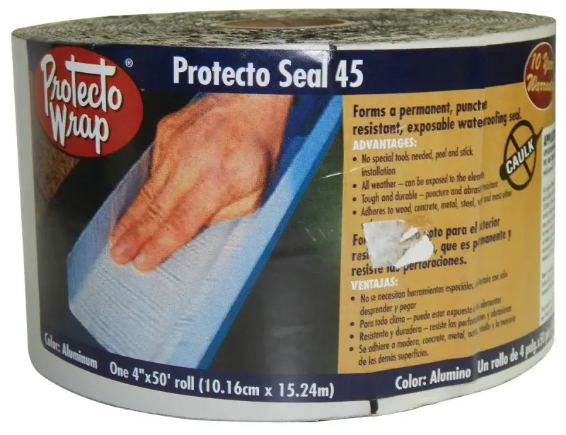 Protecto Wrap Protecto Seal 45 805204SW Membrane Flashing, 50 ft L, 4 W, Polyethylene, Self-Adhesive