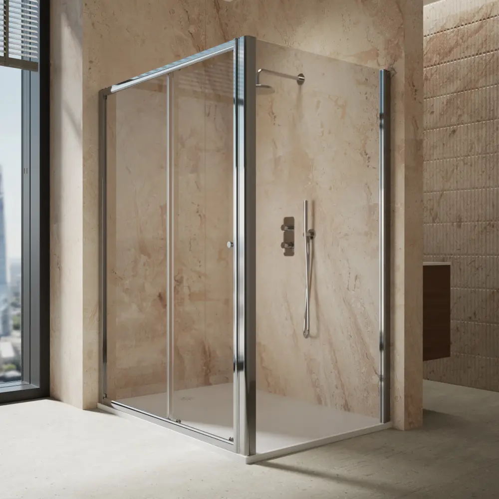 Roman Haven6 Sliding Shower Enclosure - 1400mm x 1000mm - Shiny metal