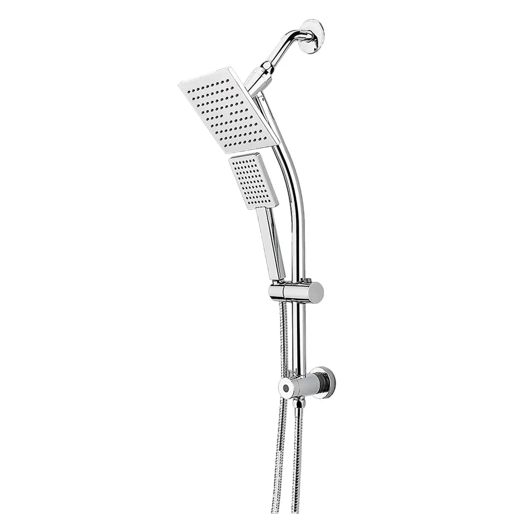 Set Square Shower Head and Hand Shower on Sliding Bar, Reflective Chrome
