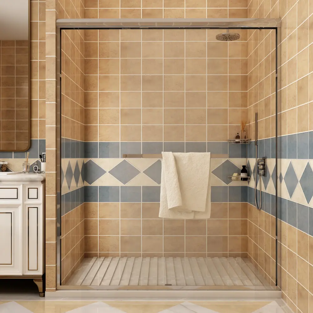 Toolkiss 56’’ to 60’’W x72’’H Semi Frameless Sliding Shower Door, Brush Nickel, Lucid Glass