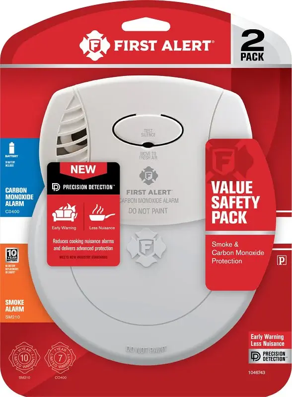 First Alert 1046743 Smoke and Carbon-fiber Monoxide Alarm, Electrochemical, Photoelectric Sensor, White