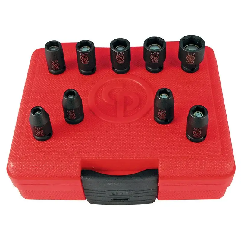 Chicago Pneumatic SS209G - 1/4 Inch Square Drive, SAE, Magnetic, 6 Point, Impact Socket Adjust (9 PCS)