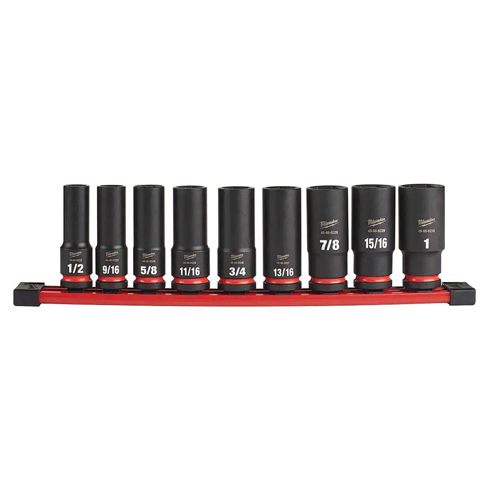 1/2" Drive SAE Deep 6 Point Socket Place, Shockwave Impact Duty (9 Pieces)