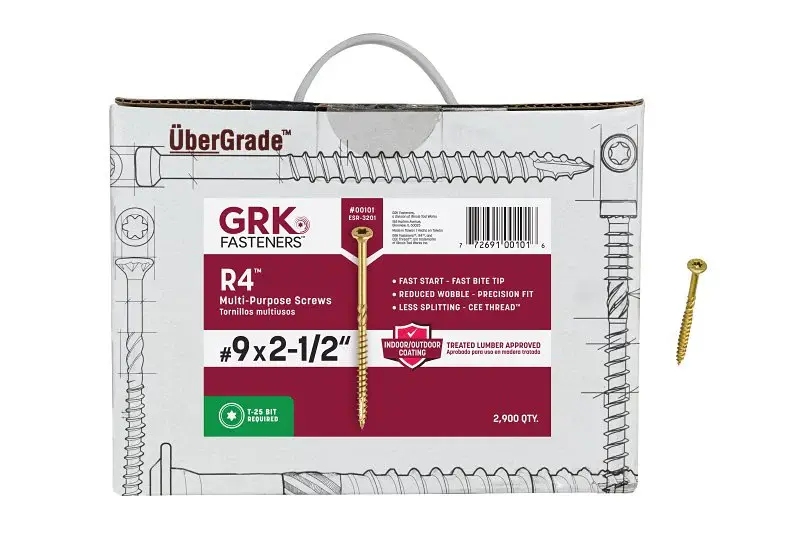 GRK Fasteners R4 00101 Framing and Decking Screw, #9 Thread, 2-1/2 L, Round Head, Star Drive, Alloy, 2900 BX