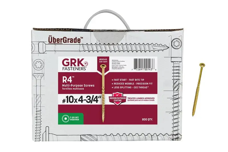 GRK Fasteners R4 00143 Framing and Decking Screw, #10 Thread, 4-3/4 L, Round Head, Star Drive, Reinforced