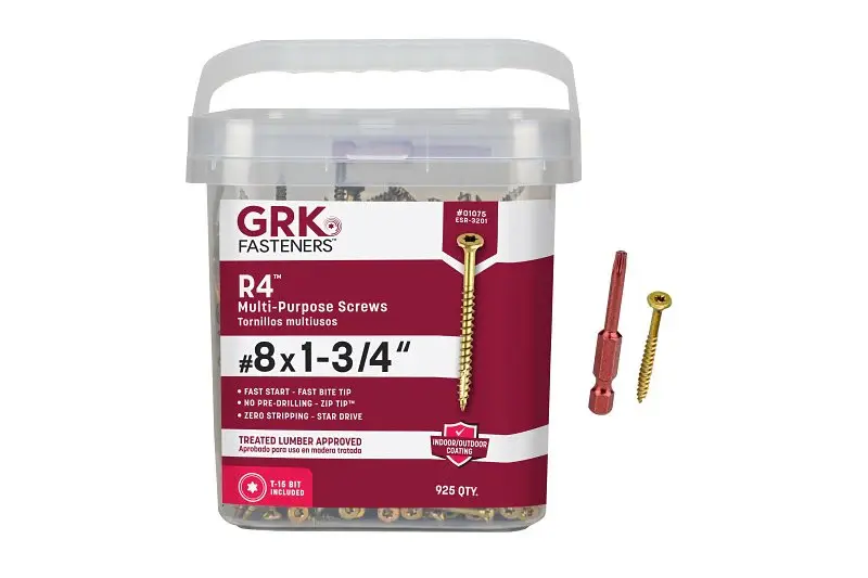 GRK Fasteners R4 01075 Framing and Decking Screw, #8 Thread, 1-3/4 L, Star Drive, Metal, 925 PAIL