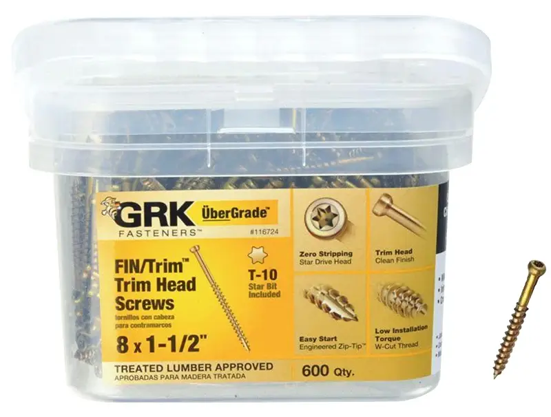 GRK Fasteners 116724 Finishing Screw, #8 Thread, 1-1/2 L, Trim Head, Star Drive, Metal, 600 PK