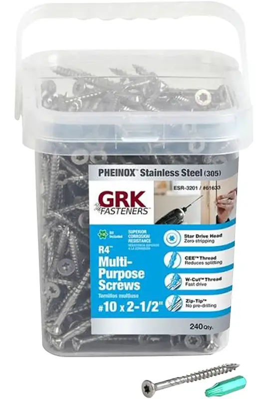 GRK Fasteners 61633 Framing and Decking Screw, #10 Thread, 2-1/2 L, W-Cut Thread, Flat Head, Star Drive, 240 PK