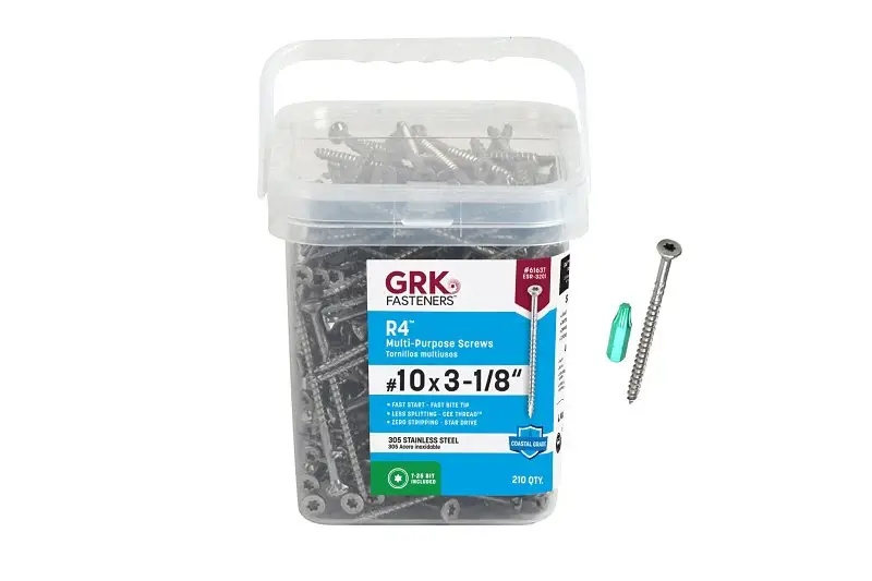 GRK Fasteners 61637 Framing and Decking Screw, #10 Thread, 3-1/8 L, W-Cut Thread, Bugle Head, Star Drive, 210 PK