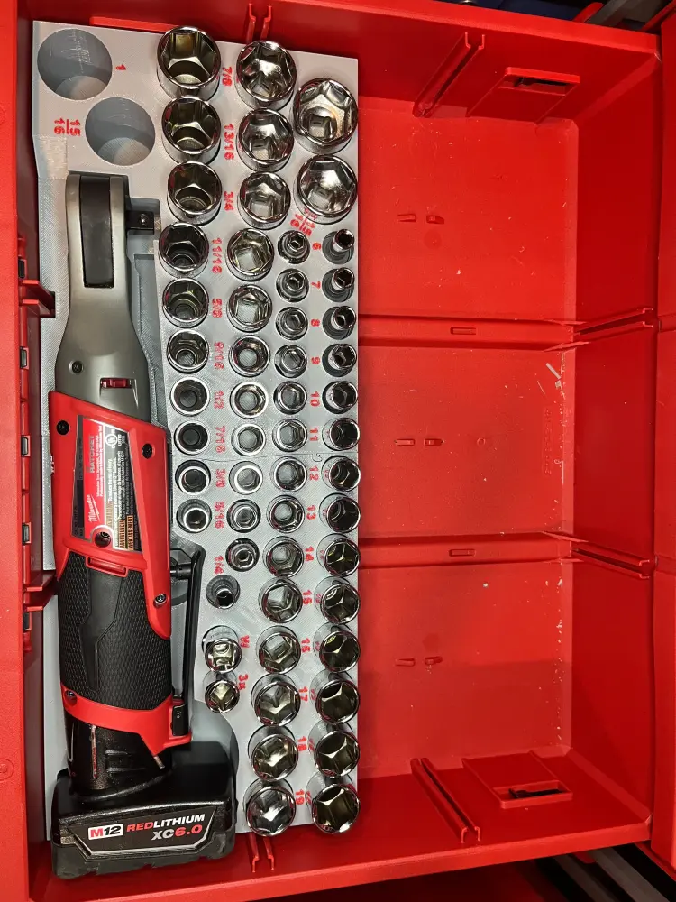 Packout Drawer Insert M12 3/8" Ratchet and 56-Piece Socket Place (RASH) - Sidewinder Style