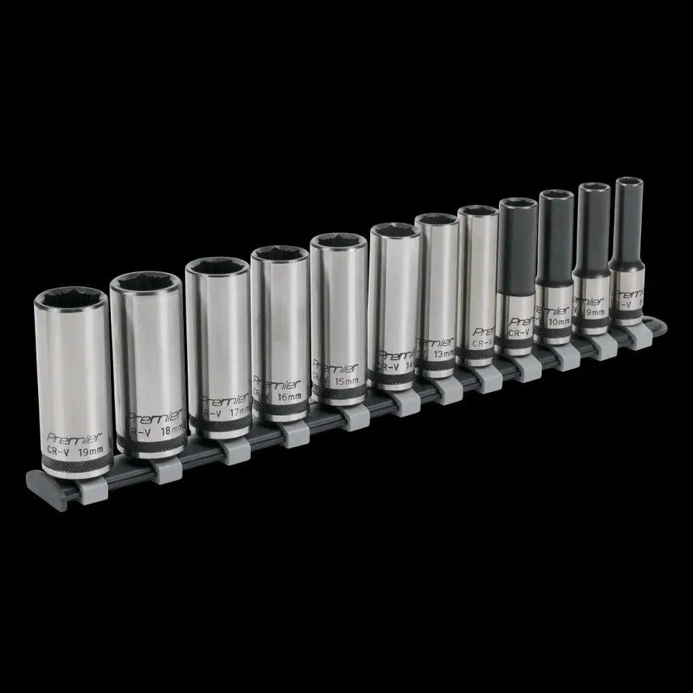 Sealey AK2744B Socket Adjust 12pc 3/8"Sq Drive Deep Lock-On™ 6pt Metric - Black Series
