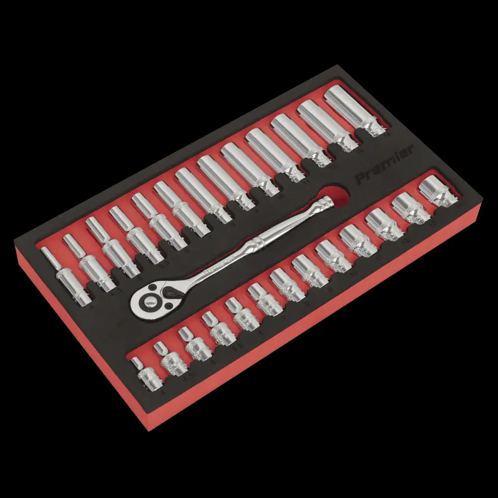 Sealey AK66721 Ratchet Wrench & Socket Adjust 27pc 1/4"Sq Drive